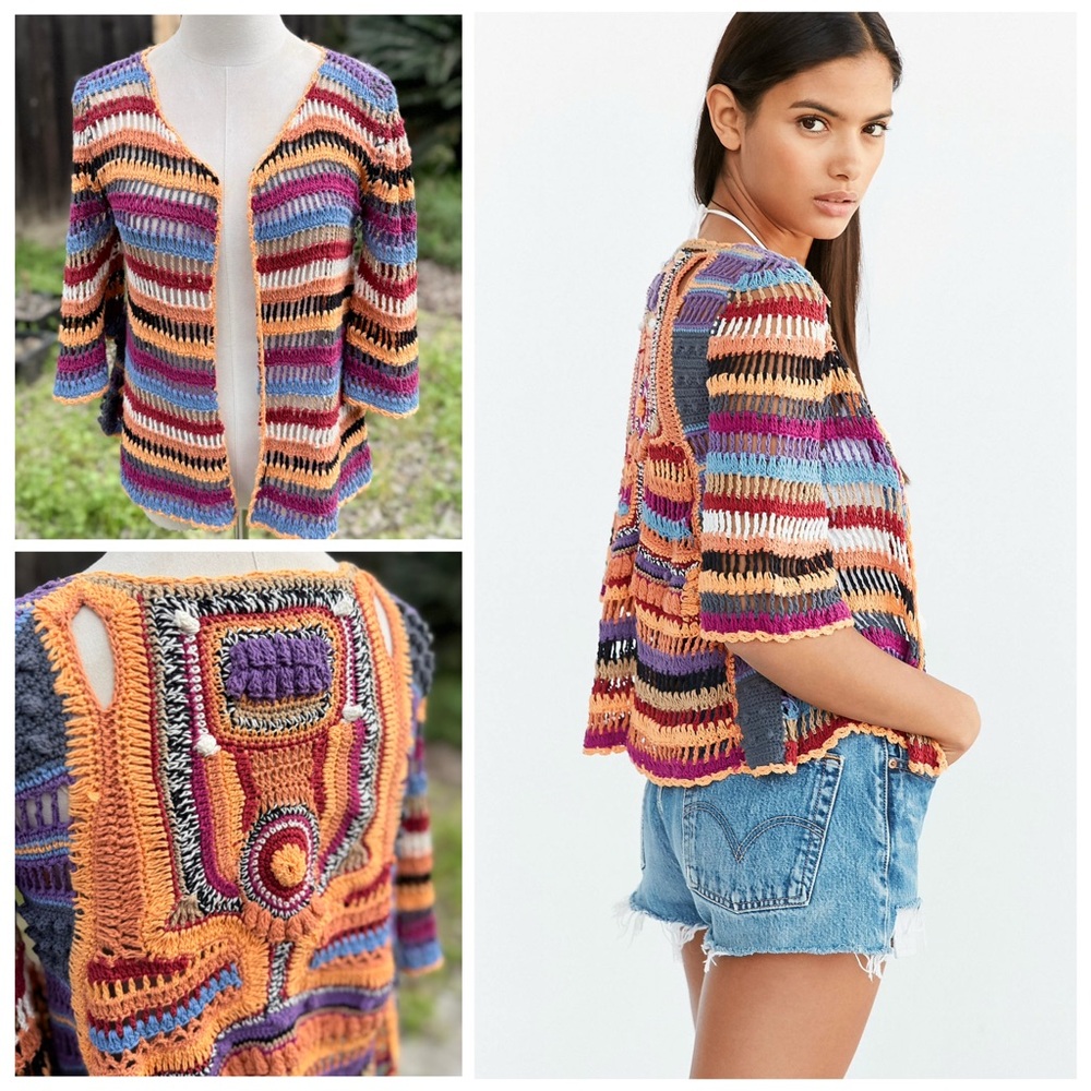 UO CLEOBELLA M Byron Crochet Cardigan • 100% Cotton Boho Colorful Kimono Topper